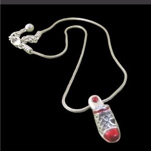 N107 Brighton Red Silver Heart Woven Sandal “I love shopping” 16”+2”
